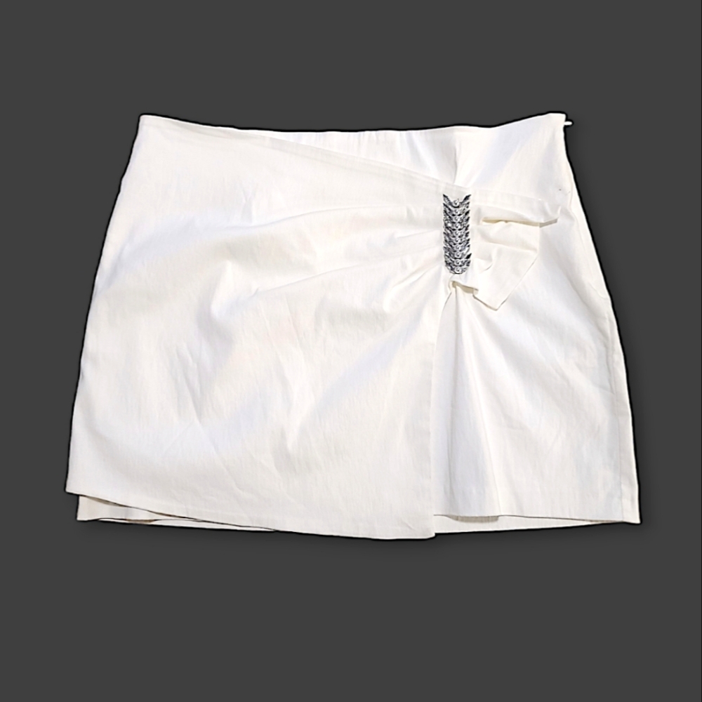 Zara Asymmetrical Mini Skirt with Pearl & Crystal Accent Size XL